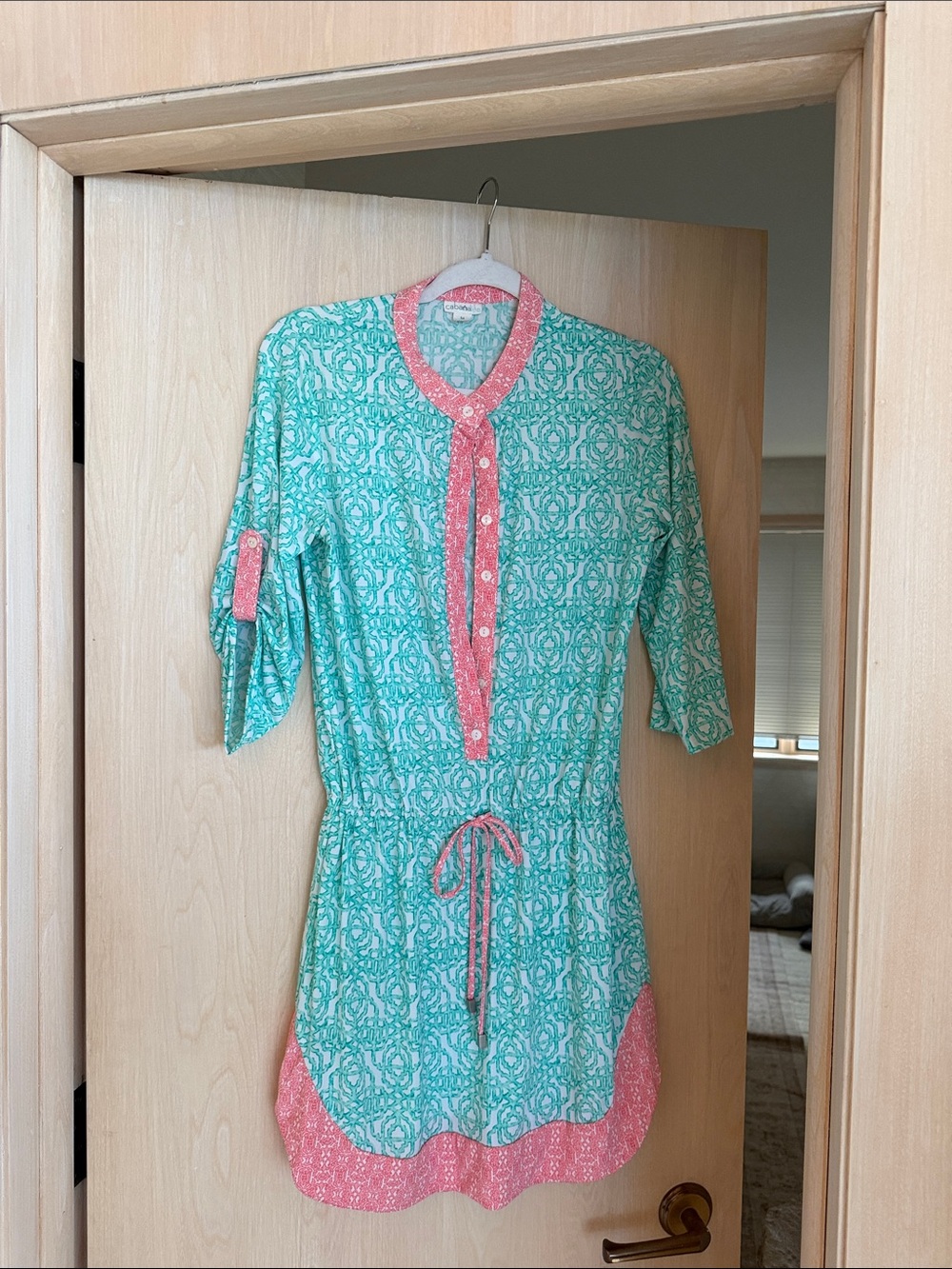 Cabana Life Teal & Pink Patterned Drawstring Swim Coverup